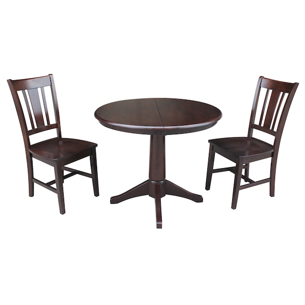 International Concepts Round 36 in Round Extension Dining Table with 2 San Remo Chairs, Rich Mocha, 36 in W, 48 in L, Wood K15-36RXT-27B-C10-2 - main